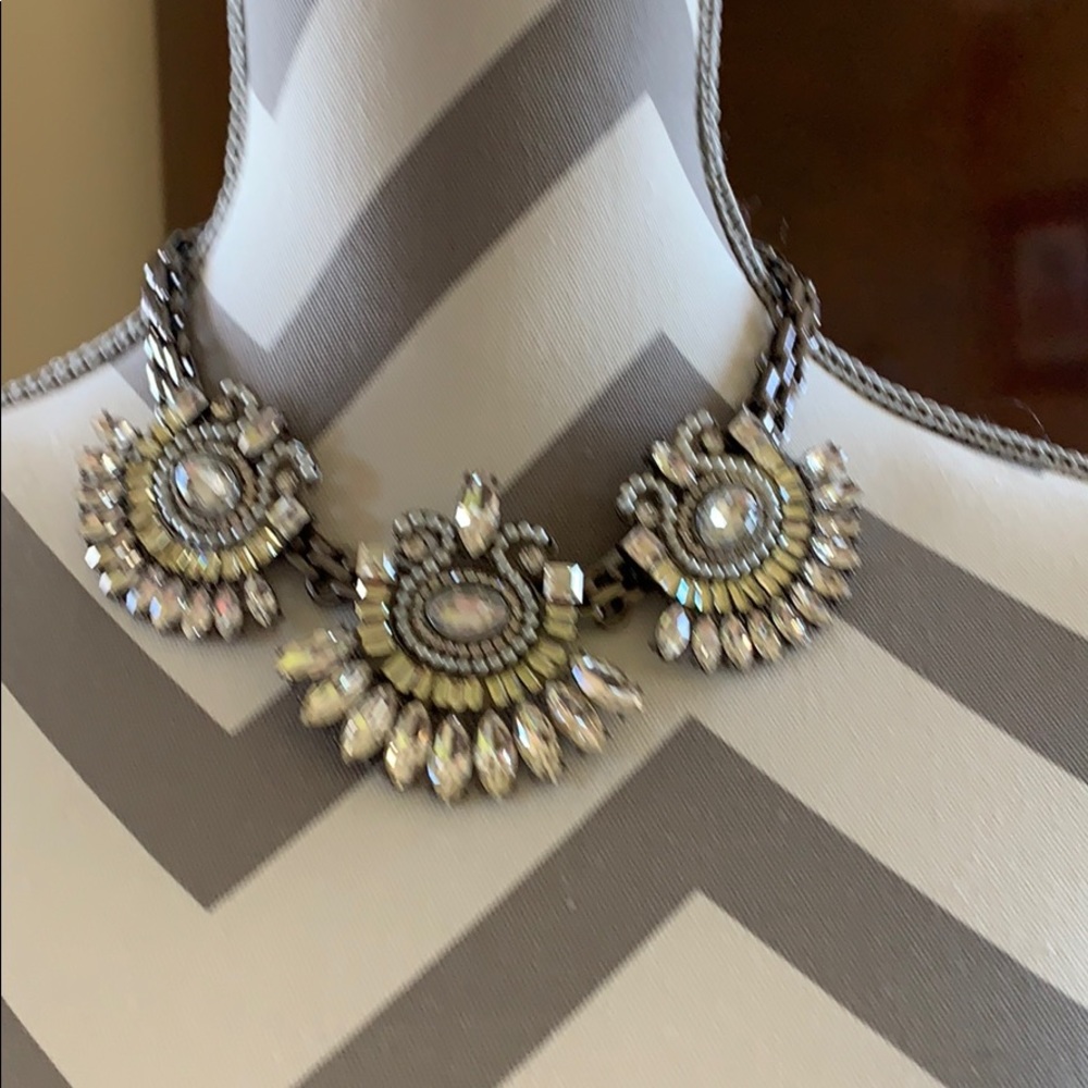 Boutique Necklace Gunmetal Rhinestone Chunky